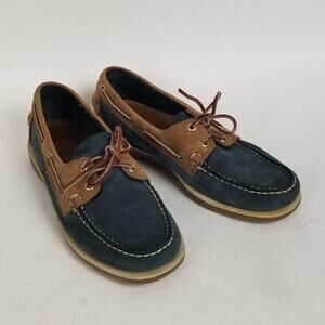 Brooks Brothers Topsider Boat Shoes 2-Eye 9.5D 9 1/2D Brown Blue Leather